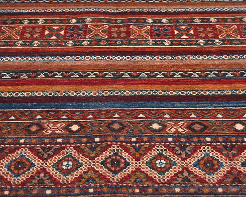 4x4 Multicolor Khurgeen Afghan Hand Knotted Round Wool Area Rug